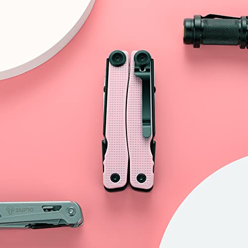 SIUPRO Pocket Multitool Knife, Folding Tactical Plier with Clip, Survival Utility Multi Tool, Gifts for Women Men Kids, All Self Locking, Cute Pink SD-9