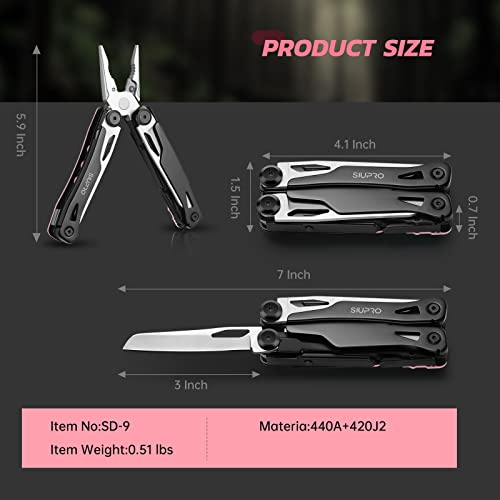 SIUPRO Pocket Multitool Knife, Folding Tactical Plier with Clip, Survival Utility Multi Tool, Gifts for Women Men Kids, All Self Locking, Cute Pink SD-9