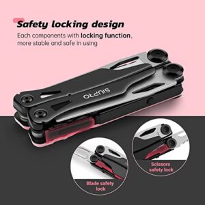 SIUPRO Pocket Multitool Knife, Folding Tactical Plier with Clip, Survival Utility Multi Tool, Gifts for Women Men Kids, All Self Locking, Cute Pink SD-9