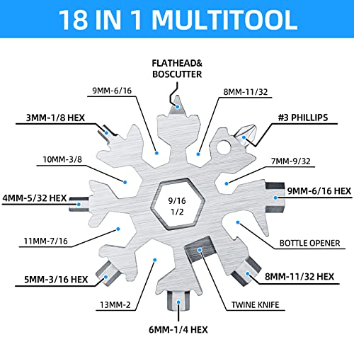 Snowflake Multitool 2PCS 18-in-1 Stainless Steel Snowflake Multi Tool Keychain Tool Gadgets for Outdoor Travel Camping Daily Mens Gifts