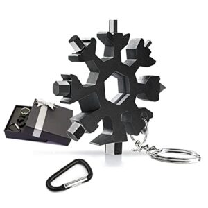 snowflake multi tool, 19 in 1 portable stainless steel snowflake tool for outdoor travel camping, with key ring and carabiner clip,gift for men dad (black)