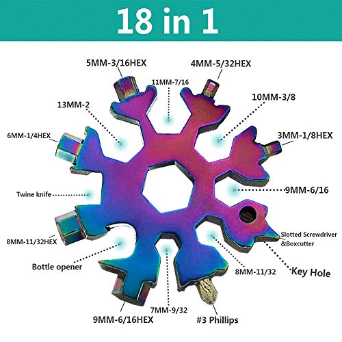 18-in-1 Snowflake Multi-Tool Screwdriver, Stainless Steel 18-1 Multitool Snow Tool (Aurora)