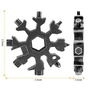 Snowflake Multi Tool 18-in-1, Stainless Steel Snowflake Bottle Opener/Wrench/Flat Cross Screwdriver Kit, Portable Daily Tool Outdoor Camping Multitools Cool Gadgets Gifts for Men Dad, Black