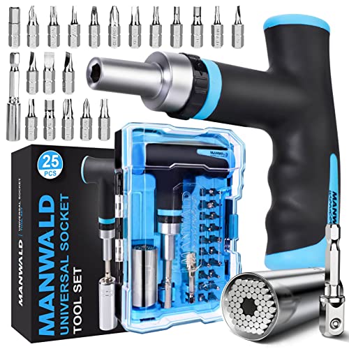 Ratcheting Screwdriver Wrench Set, Super Universal Socket Tools, Unique Gifts for Men Who Have Everything, Cool Gadgets Gifts for Craftsman, Carpenters, Electrician, Blue