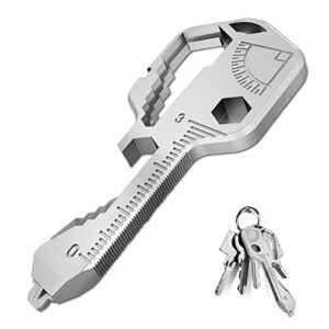 n |24-in-1 multi-function key, stainless steel keychain multi-function tool, with bottle opener, screwdriver, ruler, wrench, box opener, drill driver(1 piece, silver), 8*4*1