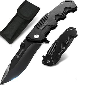 nedfoss knifes pocket knives for men, black coated folding pocket knife, fishing hiking survival knife, with safety liner lock and belt clip