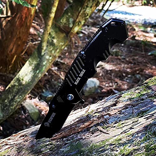 NedFoss Knifes Pocket Knives For Men, Black Coated Folding Pocket Knife, Fishing Hiking Survival Knife, with Safety Liner Lock and Belt Clip