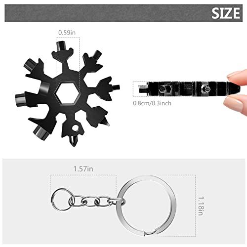 Snowflake Multitool, 1Pcs 18 in 1 Snowflake Multi tool Stainless Steel Snowflake Tool with Keyring(Black)