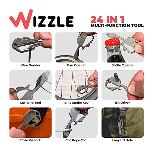 Wizzle EDC MultiTool - 24 in 1 Keychain Accessory, Pocket Size Multipurpose Solution for Camping and Fishing, Screwdriver, Bottle Opener, Hex Wrench Tool, TSA Compliant Ideal Gift for Men Silver Steel