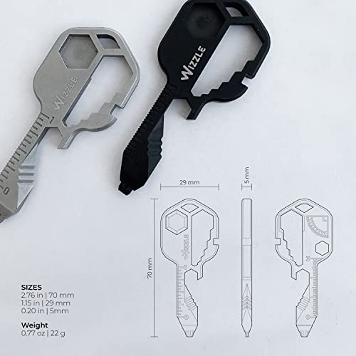 Wizzle EDC MultiTool - 24 in 1 Keychain Accessory, Pocket Size Multipurpose Solution for Camping and Fishing, Screwdriver, Bottle Opener, Hex Wrench Tool, TSA Compliant Ideal Gift for Men Silver Steel