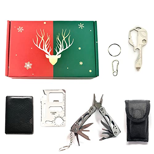 Multitools Set with Gift Box (Multi-Function Card, Multitool Key with Key Ring and Clip, Mini Multitool Plier).