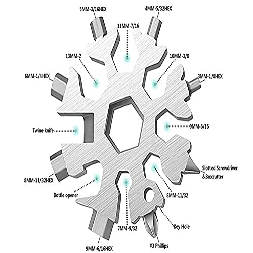 GADIEDIE 2 Pcs 18-in-1 Snowflakes Multi Tool,Great Christmas Gift, Stainless Steel Snowflake Bottle Opener,Definitely a Winner for The Kitchen Drawer or Glove Compartment(Black/Silver）