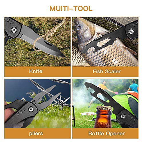 Camping Accessories Multitool, Cool Gadgets Unique Camping Gear Christmas Birthday Gift Ideas for Men Dad Him, 14-in-1 Survival Tool for Outdoor Hunting Hiking, Emergency Escape Tool with Hammer