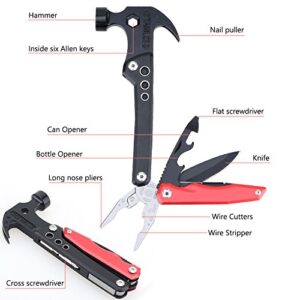 Goldenguy Multitool Claw Hammer,Multi Purpose Pliers Tool Cool Gadgets for Men Him,13 in 1 Survival Multitool,Camping Accessories, Car Valentine Gift for Friend