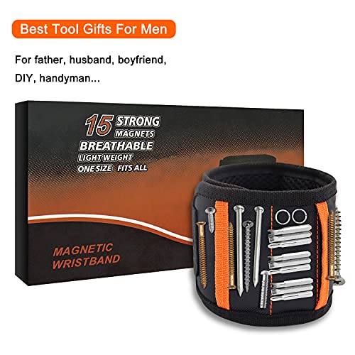 Magnetic Wristband with 15 Strong Magnets, Tool Belt Magnetic Wrist band for Holding Screws, Nails, Drill Bits, Perfect Gifts Gadgets for Men, Father/Dad, Husband and Carpenters