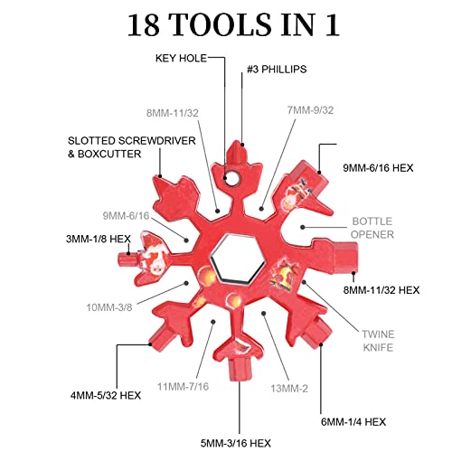 18 In1 snowflake multitool－Stainless Steel Snowflakes Multi－Christmas style Stainless Steel Snowflake Bottle Opener/Flat Phillips Screwdriver Kit/Wrench, Durable and Portable to Take