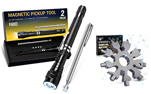 LED Telescoping Magnet Pickup Tool Bundle with Snowflake Multi Tools Stocking Stuffers for Men Dad Women Cool Gadgets for Men Portable Screwdriver Wrench Bottle Opener Mini Tool
