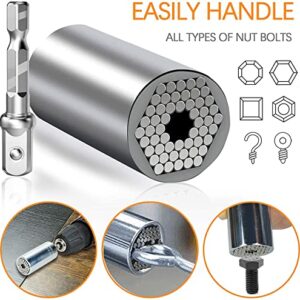 Prowin Universal Socket Set Gift for Men Dad Multi-Function 2 Pcs with Power Drill Adapter Birthday Holiday Cool Stuff Gadgets for Women Husband (7-19mm)