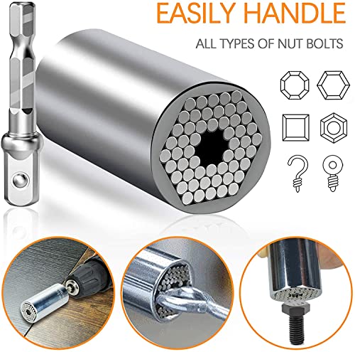 Prowin Universal Socket Set Gift for Men Dad Multi-Function 2 Pcs with Power Drill Adapter Birthday Holiday Cool Stuff Gadgets for Women Husband (7-19mm)