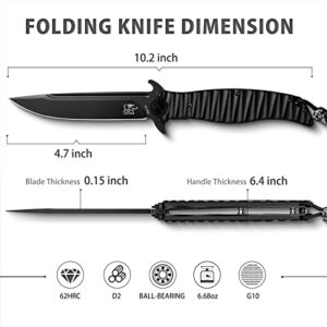 LOTHAR Pocket Knife for Men, 4.7'' D2 Large Steel Blade Folding Knife, Huge Tactical Pocket Knife, Flipper Assisted Opening with G10 Handle, Survival Knife, Cool EDC Knife, Gifts for Men