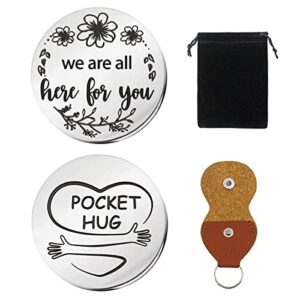 we are all here for you motivational pocket hug token gift, long distance relationship keepsake stainless steel double sided pocket hug token gift for friends sisters bff daughter