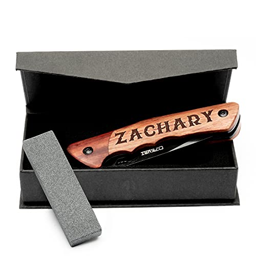 Gifts for Men, Personalized Pocket Knife with Engraved Name - 20 Fonts - Personalized Gifts for Him, Gifts for Dad, Husband, Brother, Customized Men's Gifts, Luxurious Wood, Optional Elegant Gift Box