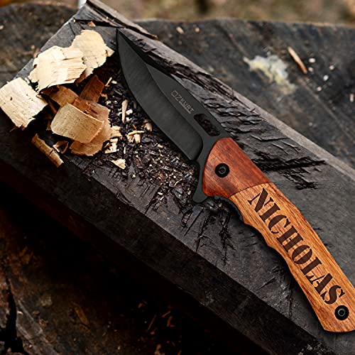 Gifts for Men, Personalized Pocket Knife with Engraved Name - 20 Fonts - Personalized Gifts for Him, Gifts for Dad, Husband, Brother, Customized Men's Gifts, Luxurious Wood, Optional Elegant Gift Box