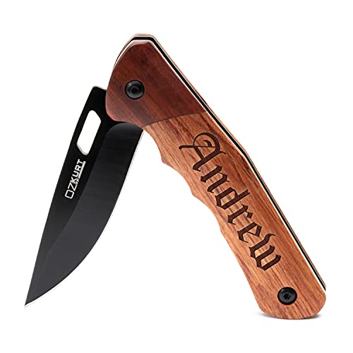 Gifts for Men, Personalized Pocket Knife with Engraved Name - 20 Fonts - Personalized Gifts for Him, Gifts for Dad, Husband, Brother, Customized Men's Gifts, Luxurious Wood, Optional Elegant Gift Box