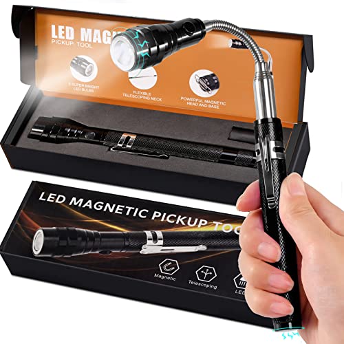 Valentines Day Gifts for Him Dad Men Fathers Day Magnetic Pickup Tool with LED Telescoping Magnet Flashlight Pickup Tool Stick Gadget Birthday Gifts Husband Boyfriend