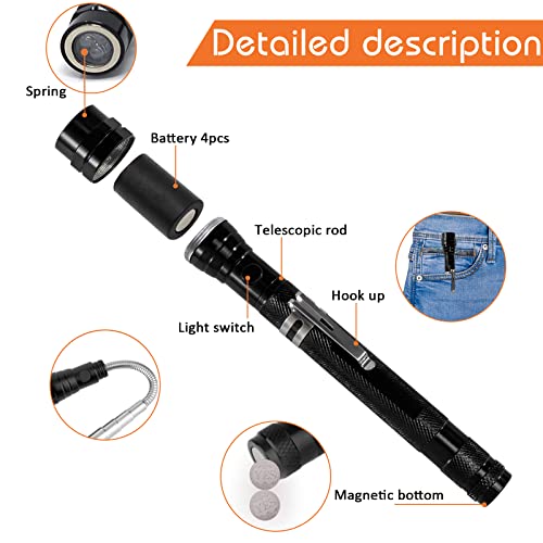 Valentines Day Gifts for Him Dad Men Fathers Day Magnetic Pickup Tool with LED Telescoping Magnet Flashlight Pickup Tool Stick Gadget Birthday Gifts Husband Boyfriend