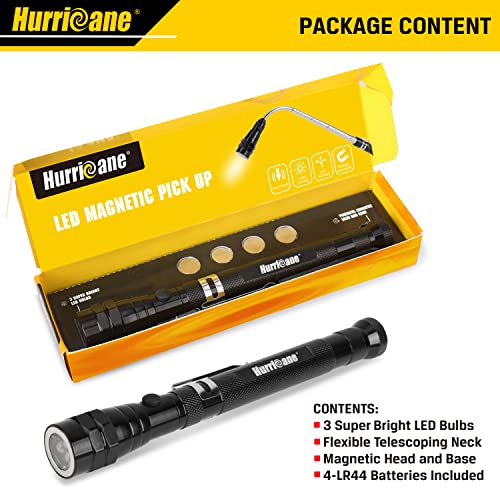 HURRICANE Magnetic Pickup Tool with LED, Magnetic Sweepers, Flexible Telescoping Magnetic Flashlight with 3 LED Lights, Extendable Neck up to 22 Inches, Can be Gifts