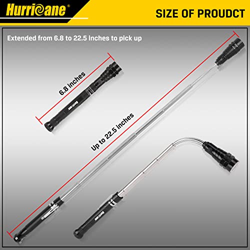 HURRICANE Magnetic Pickup Tool with LED, Magnetic Sweepers, Flexible Telescoping Magnetic Flashlight with 3 LED Lights, Extendable Neck up to 22 Inches, Can be Gifts