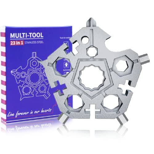 Pentagon Snowflake Multi Tool 23-in-1Carbon Steel Snowflake Handy Tool With Keyring,Portable Screwdriver/Wrench/ Bottle Opener Multitool Funny Gifts (Pentagonal snowflake（Silver）)