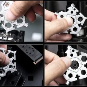 Pentagon Snowflake Multi Tool 23-in-1Carbon Steel Snowflake Handy Tool With Keyring,Portable Screwdriver/Wrench/ Bottle Opener Multitool Funny Gifts (Pentagonal snowflake（Silver）)