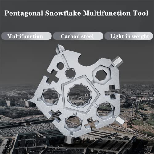 Pentagon Snowflake Multi Tool 23-in-1Carbon Steel Snowflake Handy Tool With Keyring,Portable Screwdriver/Wrench/ Bottle Opener Multitool Funny Gifts (Pentagonal snowflake（Silver）)