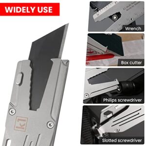 ITOKEY Multitool knife, EDC Keychain Knife with Bottle Opener, Pocket Box Cutter Utility Knife, Wrench, Pry Bar Tool, Ruler, Screwdriver, Extra 10 Razor Blades and Small Hex Bit, Multi Tool for Men