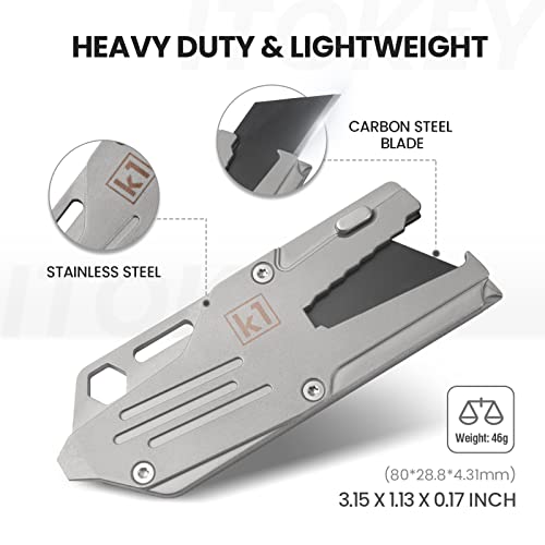 ITOKEY Multitool knife, EDC Keychain Knife with Bottle Opener, Pocket Box Cutter Utility Knife, Wrench, Pry Bar Tool, Ruler, Screwdriver, Extra 10 Razor Blades and Small Hex Bit, Multi Tool for Men