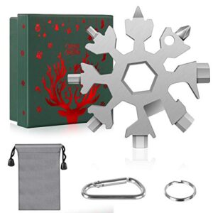 snowflake multi tool,stainless steel snowflake tool,18 in 1 snowflake multi tool with waterproof storage bag,key ring and carabiner clip,christmas gift box