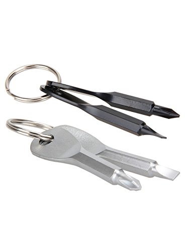 2 Set(4PCS) Portable Multifunction Key Chain Screwdriver Mini Key Shape Travel Kits Outdoor EDC Screwdriver Tool with Key Ring(Color: Black Silver)