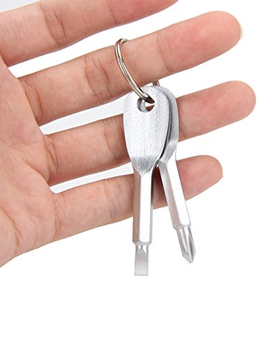 2 Set(4PCS) Portable Multifunction Key Chain Screwdriver Mini Key Shape Travel Kits Outdoor EDC Screwdriver Tool with Key Ring(Color: Black Silver)