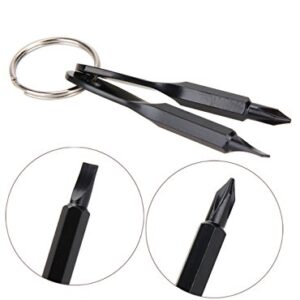 2 Set(4PCS) Portable Multifunction Key Chain Screwdriver Mini Key Shape Travel Kits Outdoor EDC Screwdriver Tool with Key Ring(Color: Black Silver)