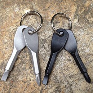 2 Set(4PCS) Portable Multifunction Key Chain Screwdriver Mini Key Shape Travel Kits Outdoor EDC Screwdriver Tool with Key Ring(Color: Black Silver)