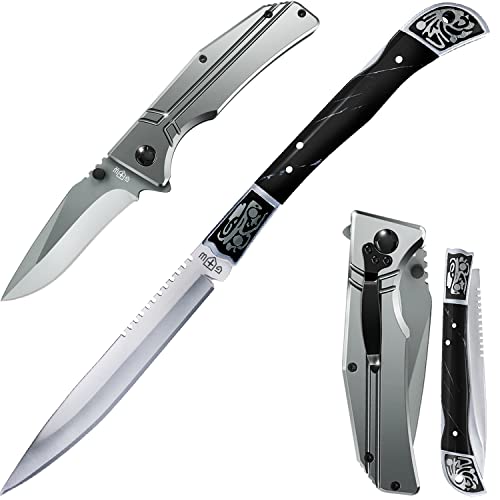 Bundle of 2 Items - 3,5" Blade Pocket Knife - Sharp Folding Knives for Men Women - Tactical Survival Camping Hunting Knofe - Best Pocket Knife for Urban Work Hobby Unboxing - Stocking Stuffers