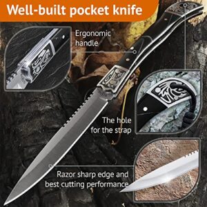 Bundle of 2 Items - 3,5" Blade Pocket Knife - Sharp Folding Knives for Men Women - Tactical Survival Camping Hunting Knofe - Best Pocket Knife for Urban Work Hobby Unboxing - Stocking Stuffers