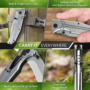 Bundle of 2 Items - 3,5" Blade Pocket Knife - Sharp Folding Knives for Men Women - Tactical Survival Camping Hunting Knofe - Best Pocket Knife for Urban Work Hobby Unboxing - Stocking Stuffers