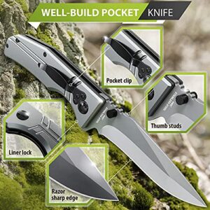 Bundle of 2 Items - 3,5" Blade Pocket Knife - Sharp Folding Knives for Men Women - Tactical Survival Camping Hunting Knofe - Best Pocket Knife for Urban Work Hobby Unboxing - Stocking Stuffers