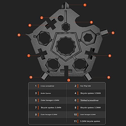 10 Pack The Pentagon Carbon Steel 23-in-1 Snowflake Multitool Screwdriver, 18 in 1 Multi Snow Tool Wrench New Upgrade (Black)