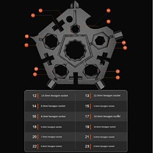 10 Pack The Pentagon Carbon Steel 23-in-1 Snowflake Multitool Screwdriver, 18 in 1 Multi Snow Tool Wrench New Upgrade (Black)