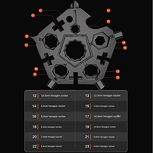 10 Pack The Pentagon Carbon Steel 23-in-1 Snowflake Multitool Screwdriver, 18 in 1 Multi Snow Tool Wrench New Upgrade (Black)