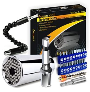 home diy tools universal socket wrench auto adjustable size(7-19mm) with strong magnetic screw driver and bendable extension cable for corner driving screw gifts for man christmas